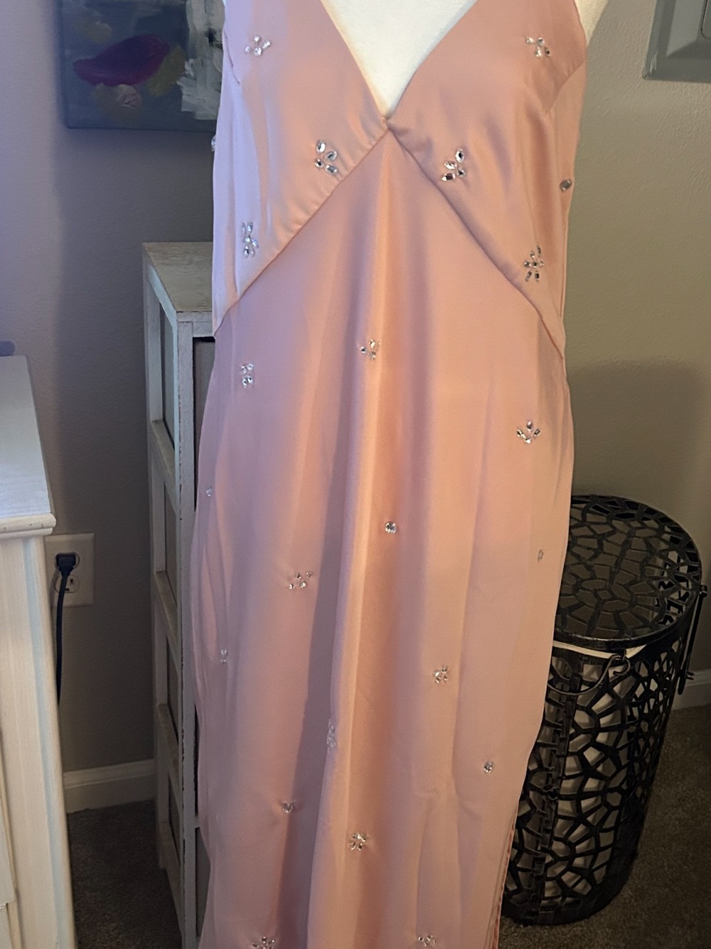 Blush Pink Embellished Slip Dress
